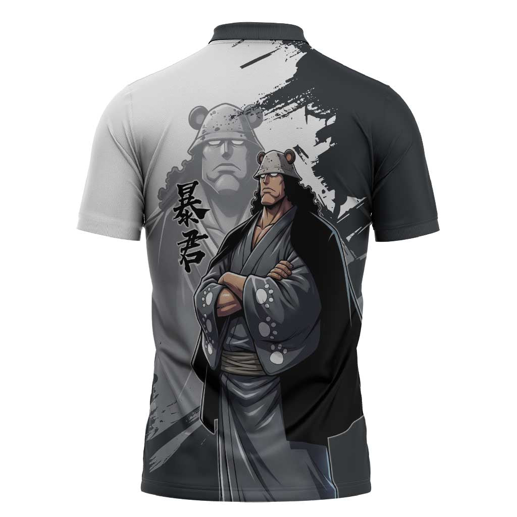 Bartholomew Kuma One Piece Zipper Polo Shirt Revolutionary Ink Wash Anime