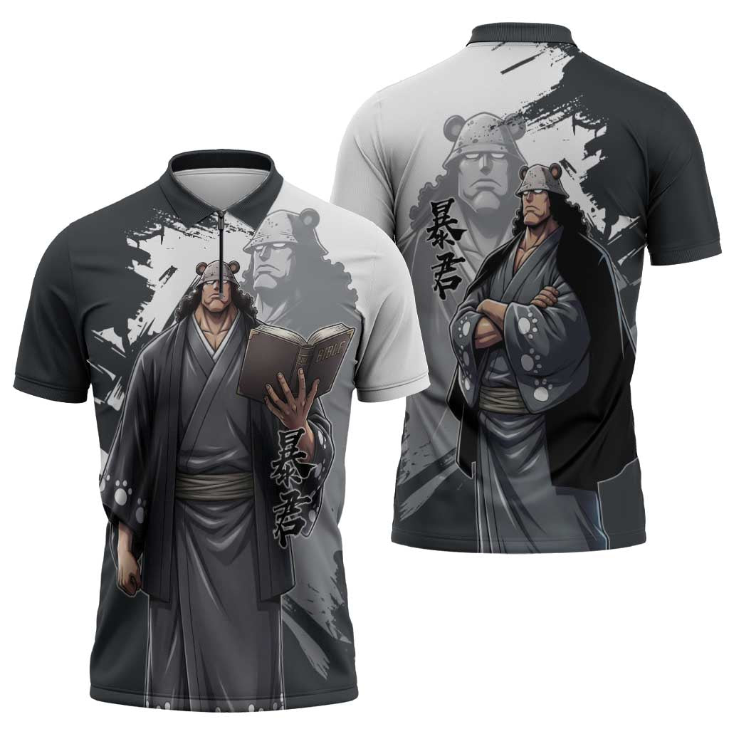 Bartholomew Kuma One Piece Zipper Polo Shirt Revolutionary Ink Wash Anime