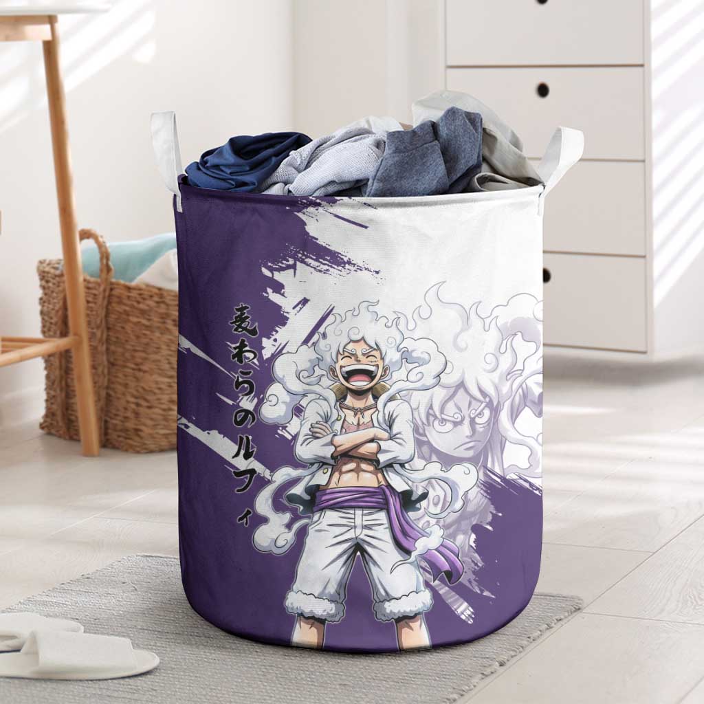 Luffy Gear 5 Anime Laundry Basket One Piece Ink Splash Graphic