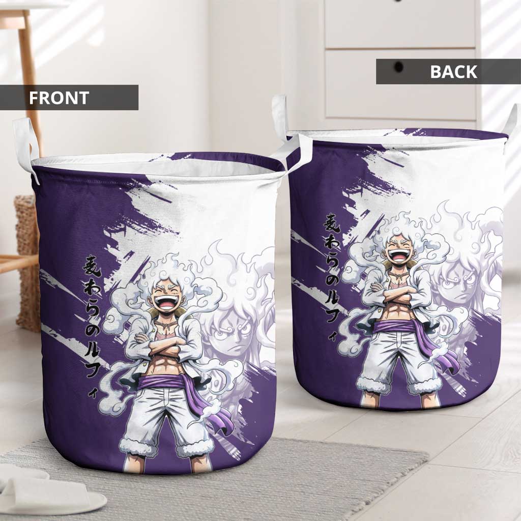 Luffy Gear 5 Anime Laundry Basket One Piece Ink Splash Graphic