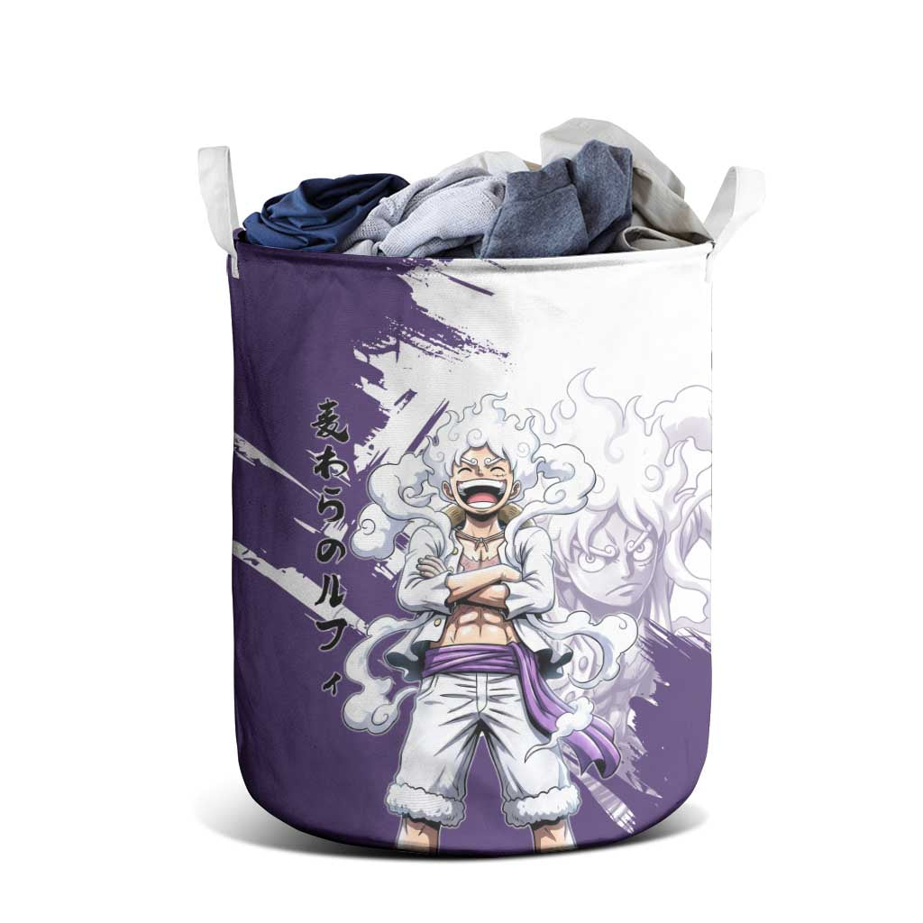 Luffy Gear 5 Anime Laundry Basket One Piece Ink Splash Graphic