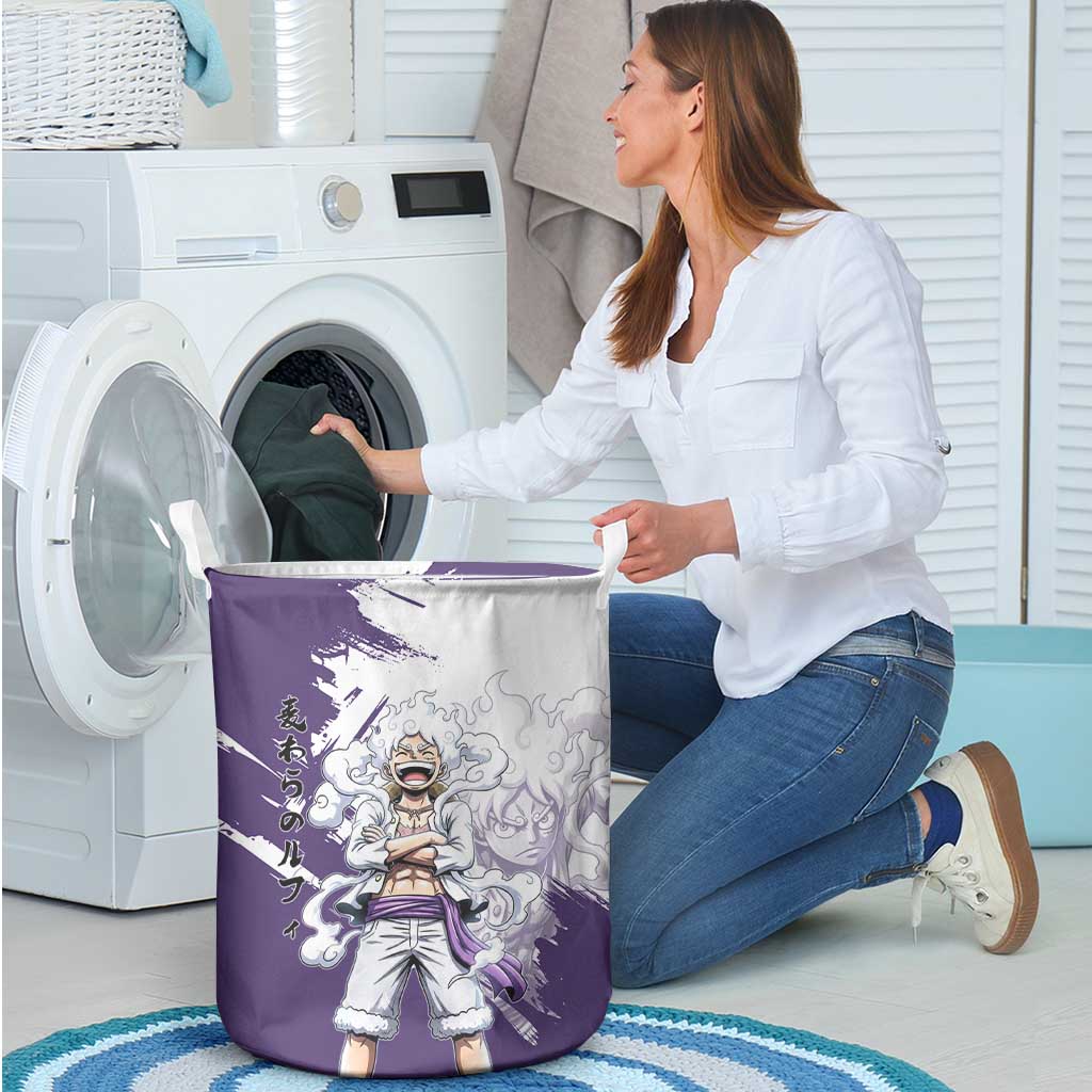 Luffy Gear 5 Anime Laundry Basket One Piece Ink Splash Graphic