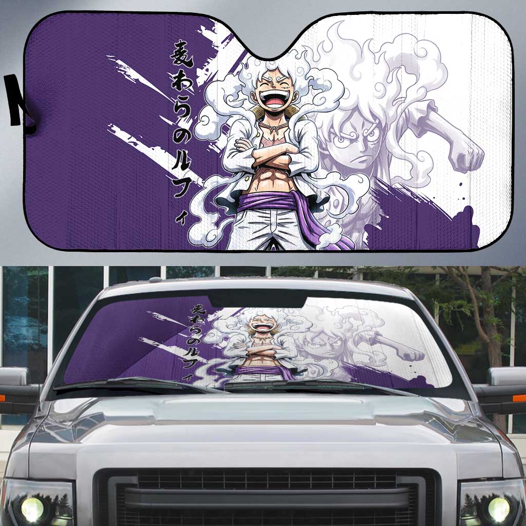 Luffy Gear 5 Anime Auto Sun Shade One Piece Ink Splash Graphic