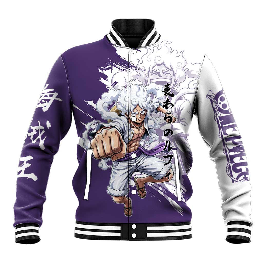 Luffy Gear 5 Anime Baseball Jacket One Piece Ink Splash Graphic