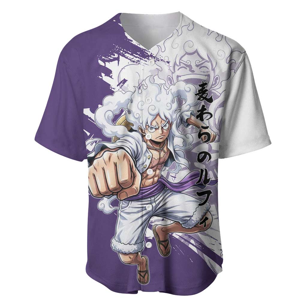 Luffy Gear 5 Anime Baseball Jersey One Piece Ink Splash Graphic