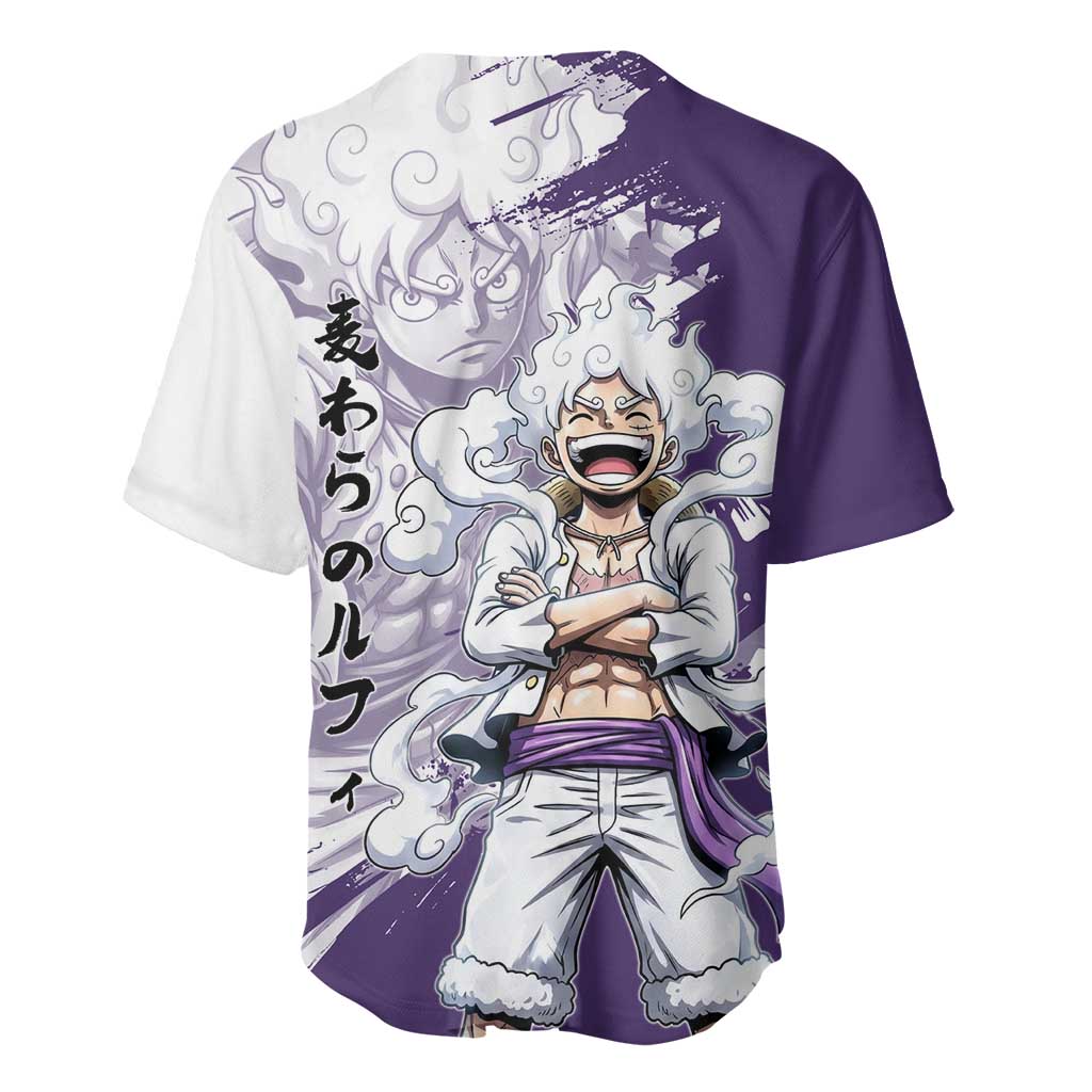 Luffy Gear 5 Anime Baseball Jersey One Piece Ink Splash Graphic