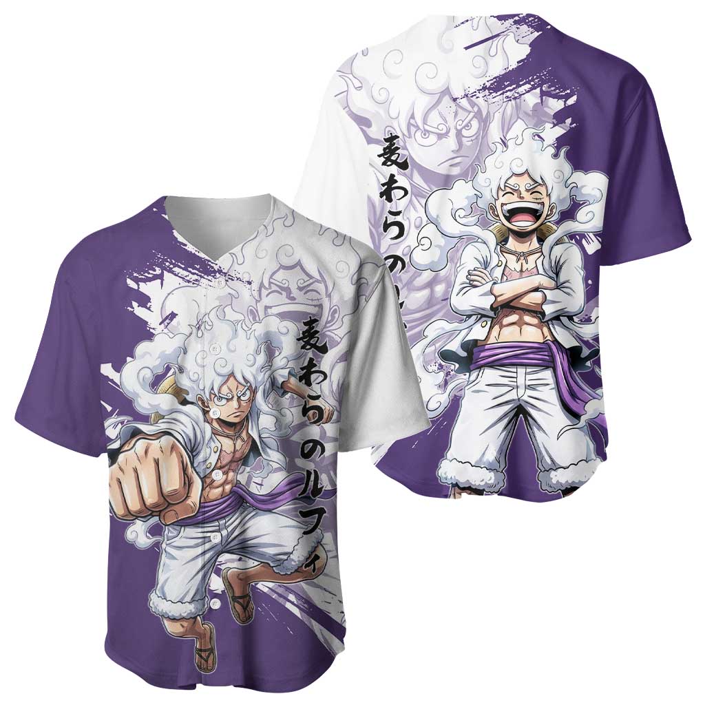 Luffy Gear 5 Anime Baseball Jersey One Piece Ink Splash Graphic