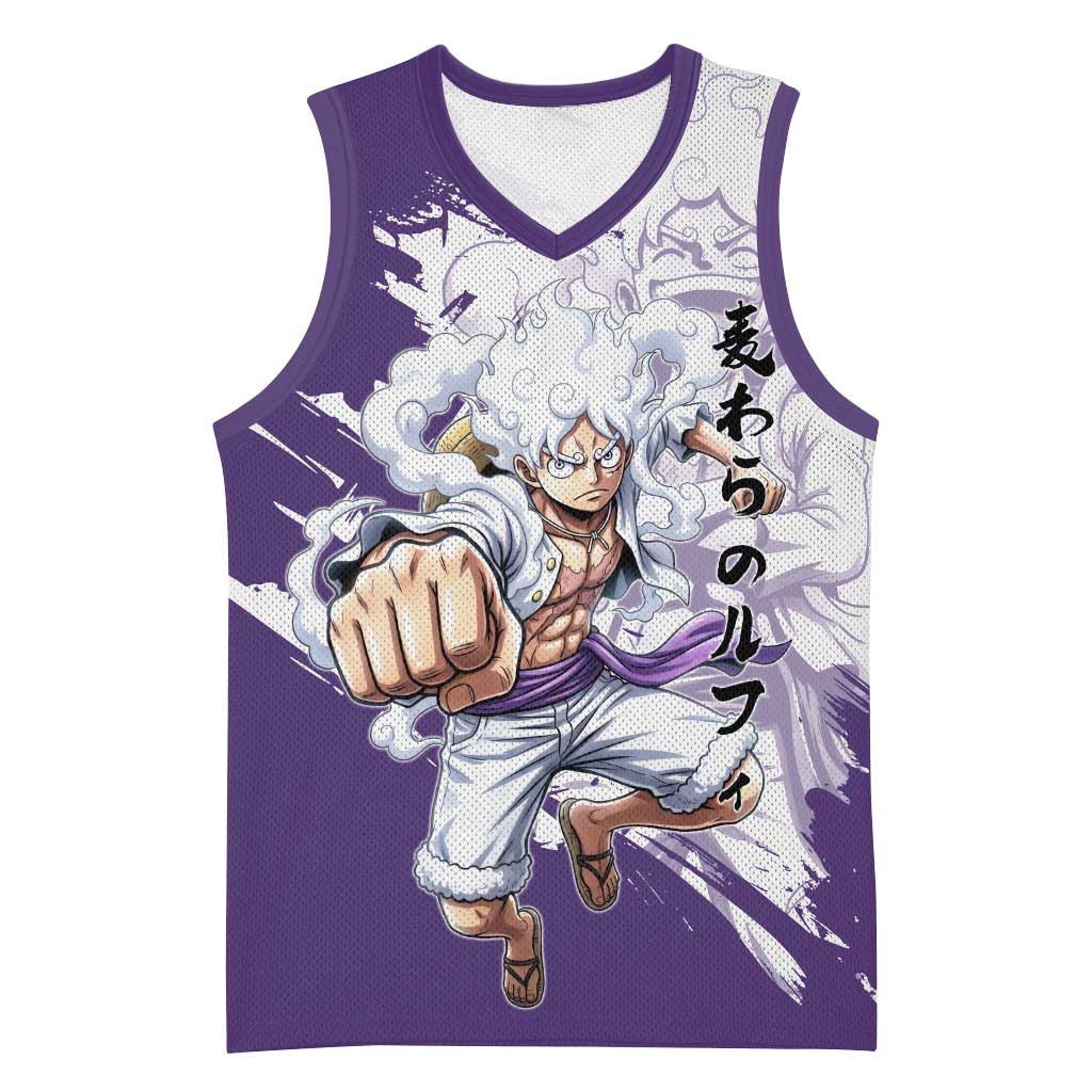 Luffy Gear 5 Anime Basketball Jersey One Piece Ink Splash Graphic