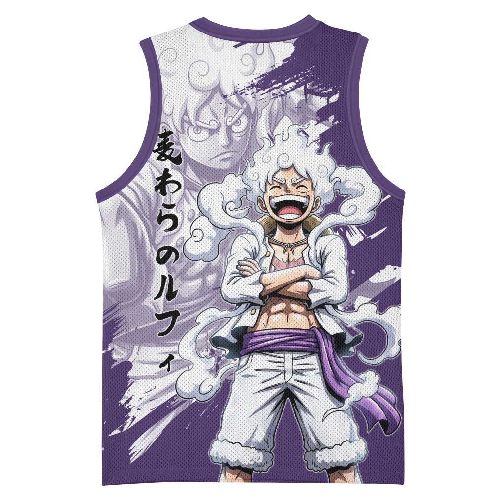 Luffy Gear 5 Anime Basketball Jersey One Piece Ink Splash Graphic