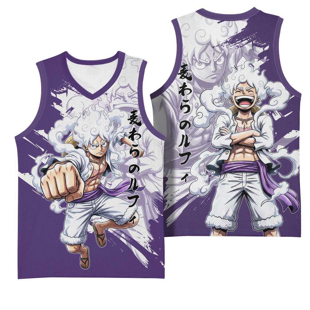Luffy Gear 5 Anime Basketball Jersey One Piece Ink Splash Graphic
