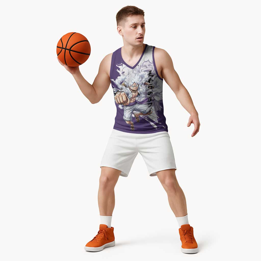 Luffy Gear 5 Anime Basketball Jersey One Piece Ink Splash Graphic