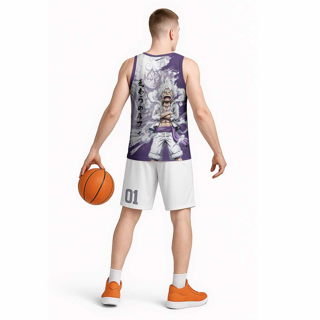 Luffy Gear 5 Anime Basketball Jersey One Piece Ink Splash Graphic