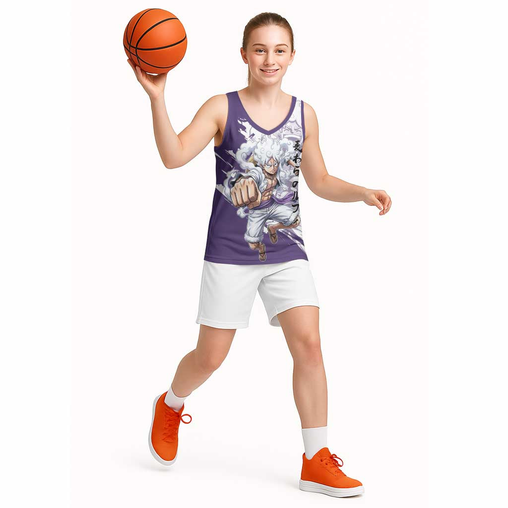Luffy Gear 5 Anime Basketball Jersey One Piece Ink Splash Graphic