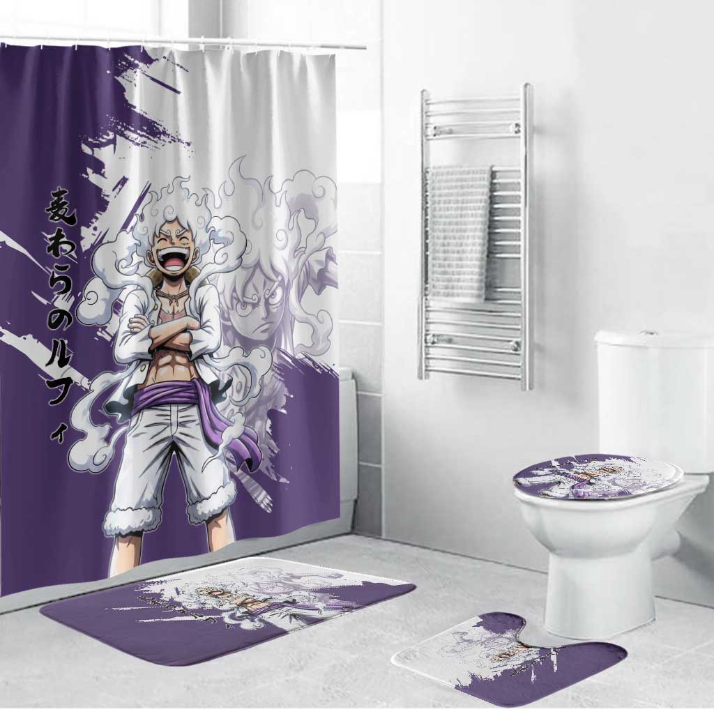Luffy Gear 5 Anime Bathroom Set One Piece Ink Splash Graphic