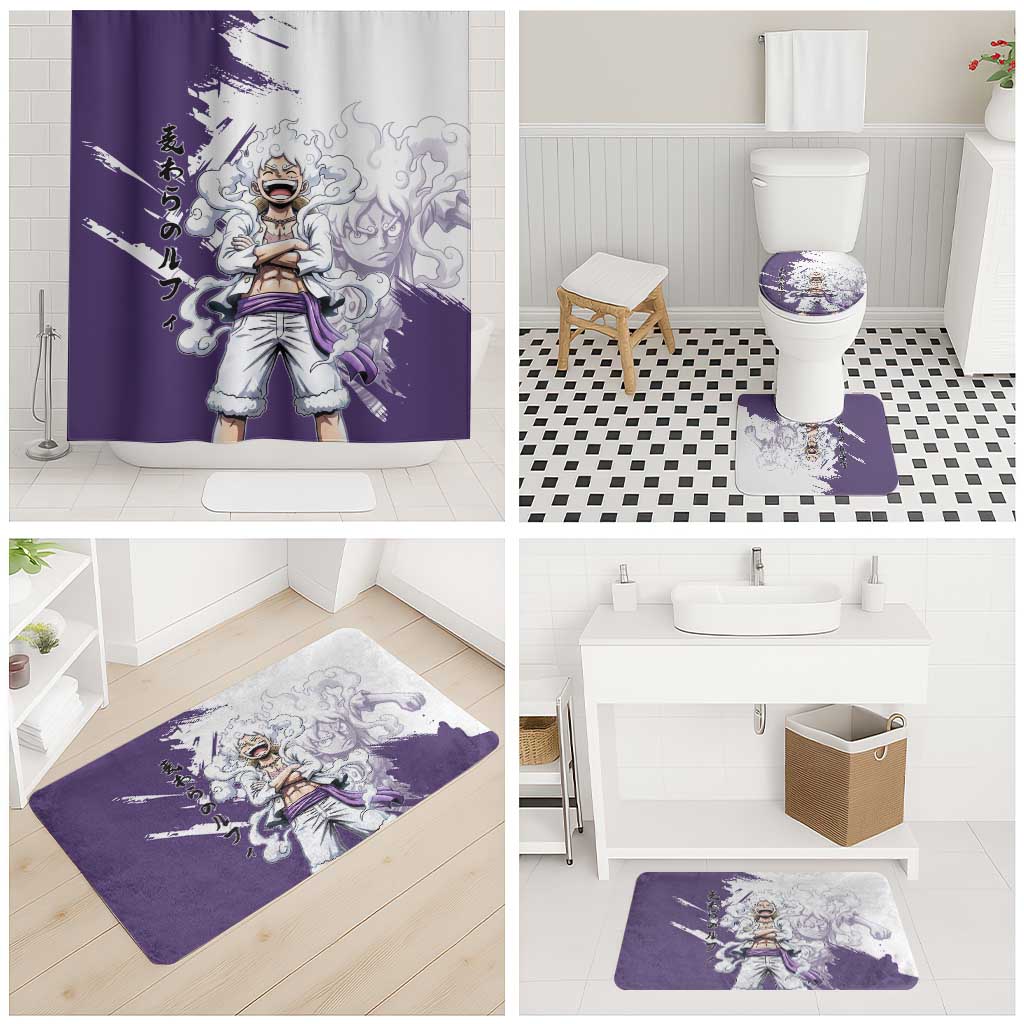Luffy Gear 5 Anime Bathroom Set One Piece Ink Splash Graphic