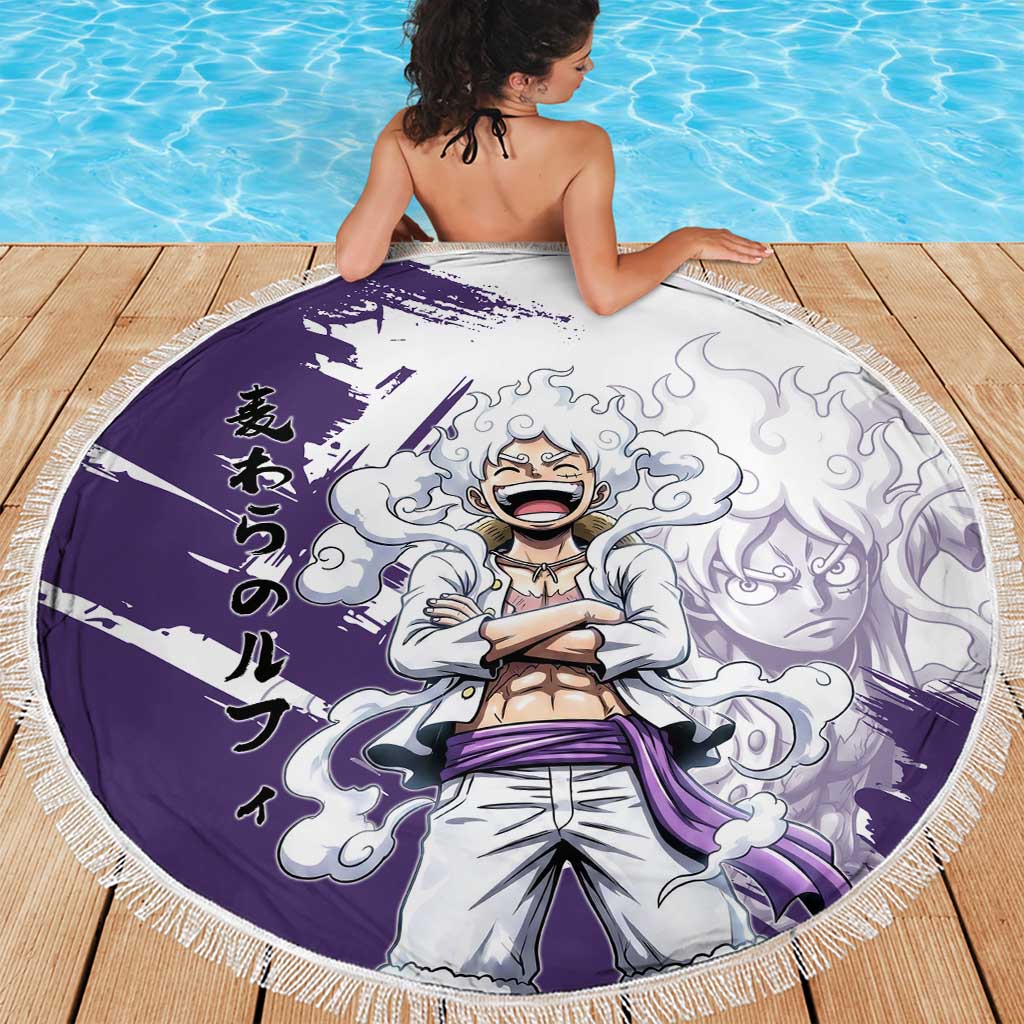 Luffy Gear 5 Anime Beach Blanket One Piece Ink Splash Graphic