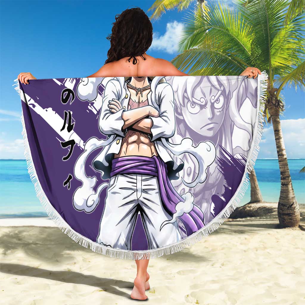 Luffy Gear 5 Anime Beach Blanket One Piece Ink Splash Graphic