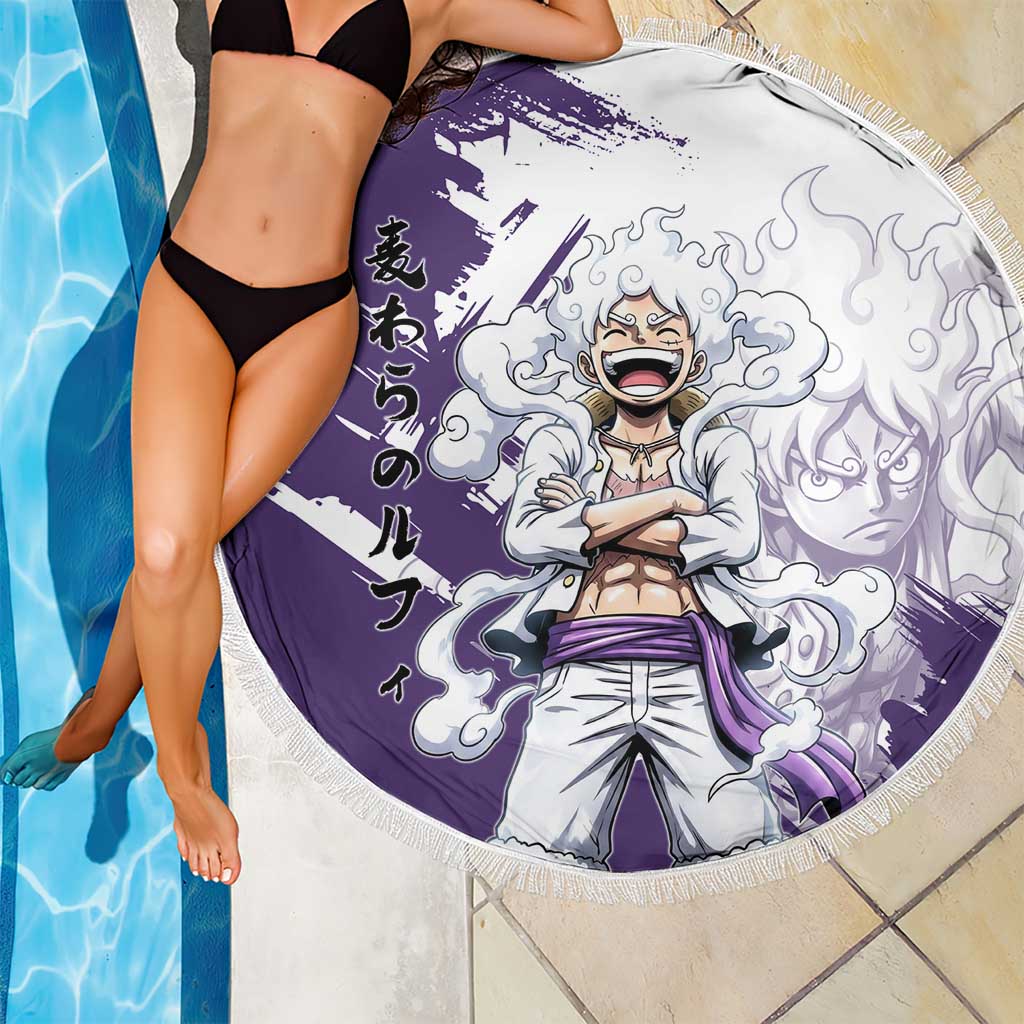 Luffy Gear 5 Anime Beach Blanket One Piece Ink Splash Graphic