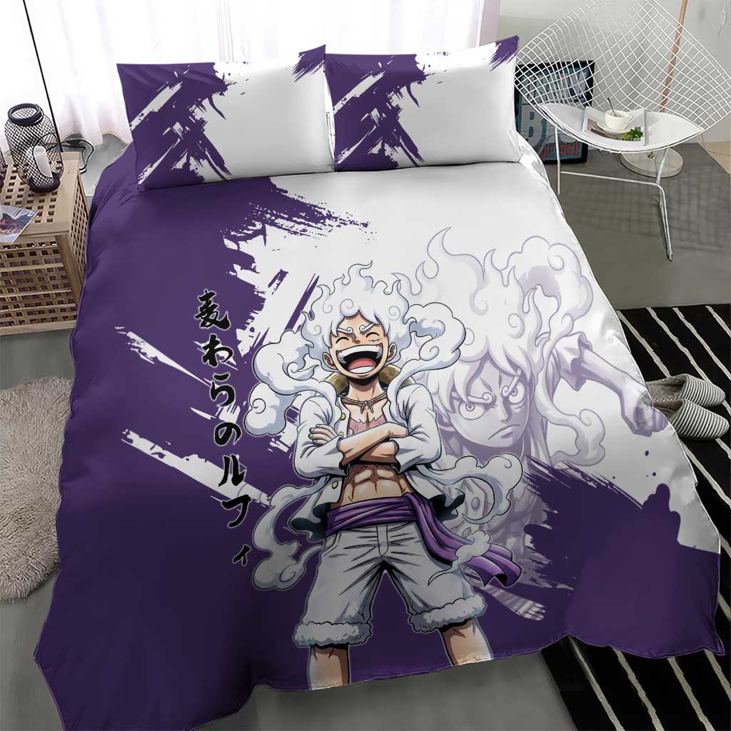 Luffy Gear 5 Anime Bedding Set One Piece Ink Splash Graphic