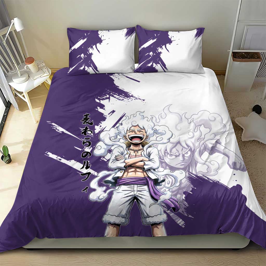 Luffy Gear 5 Anime Bedding Set One Piece Ink Splash Graphic
