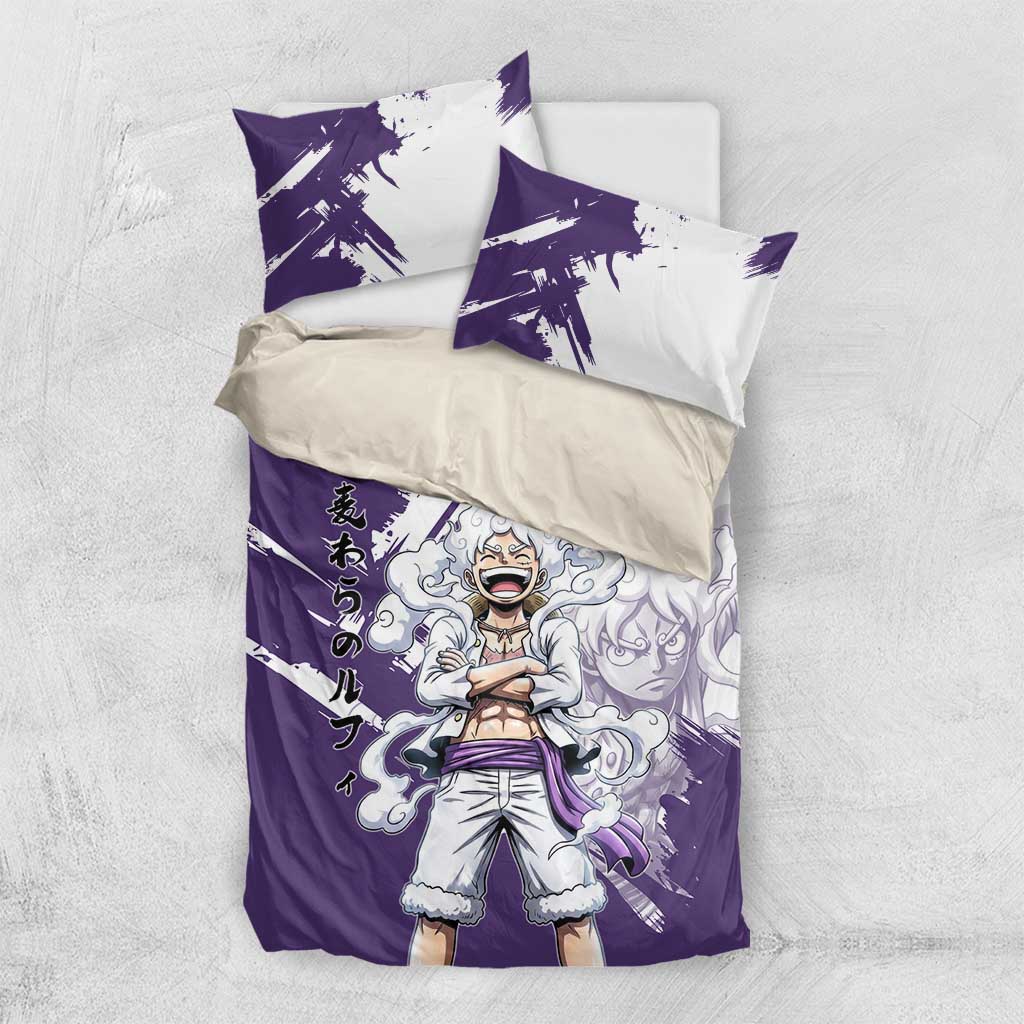 Luffy Gear 5 Anime Bedding Set One Piece Ink Splash Graphic