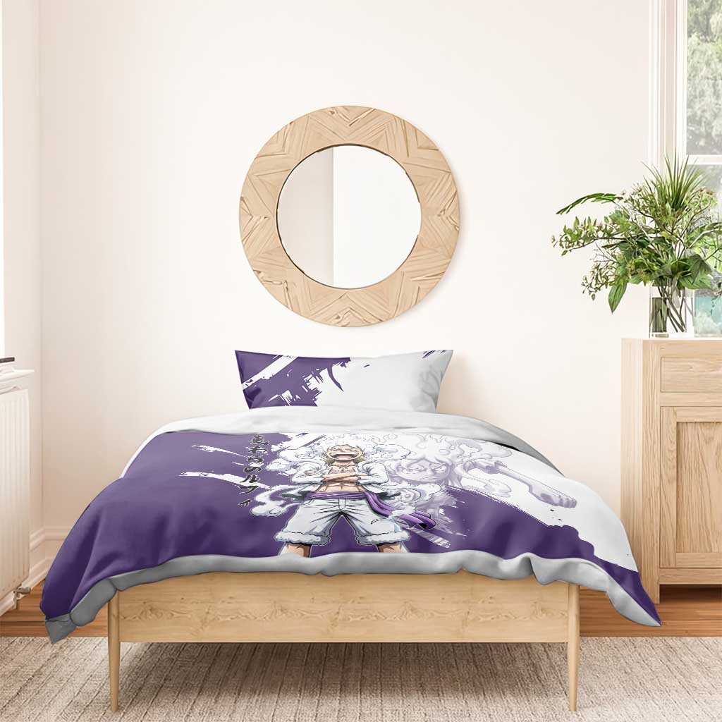 Luffy Gear 5 Anime Bedding Set One Piece Ink Splash Graphic