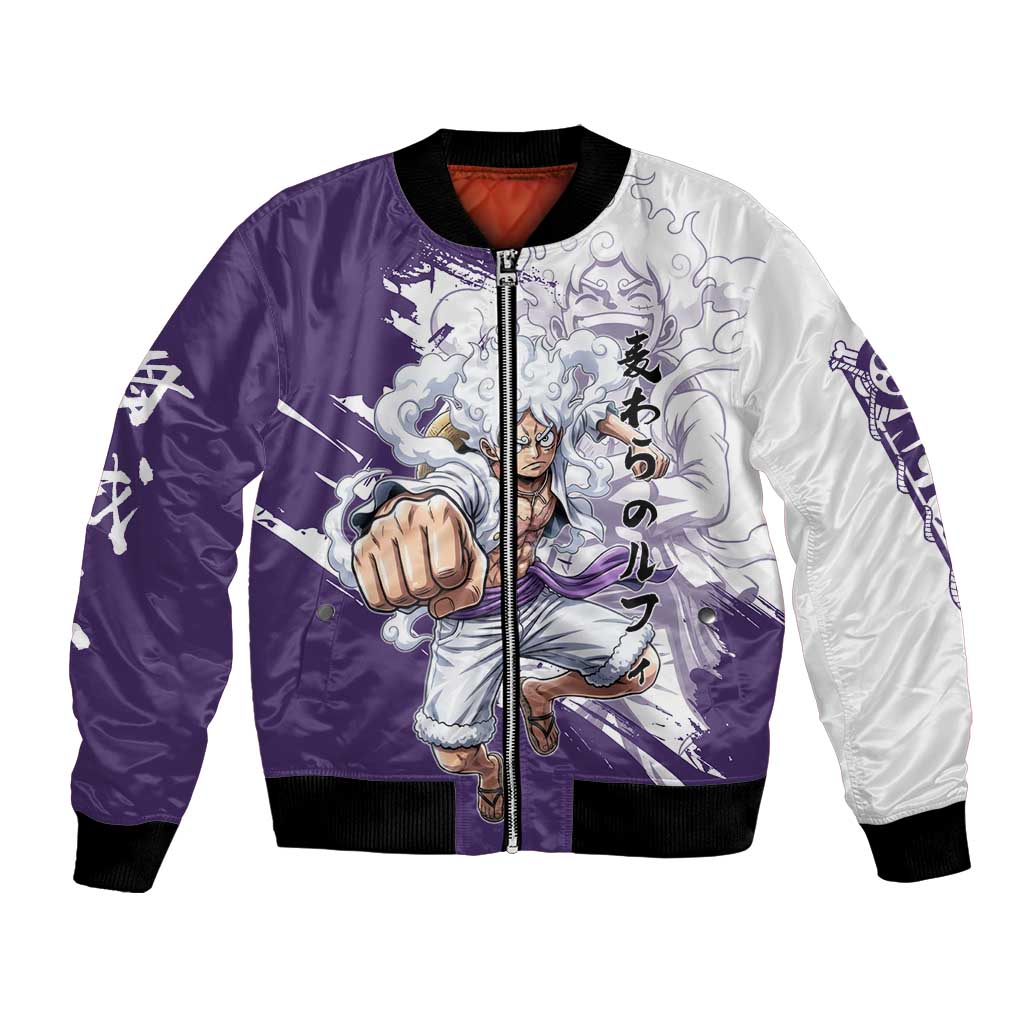 Luffy Gear 5 Anime Bomber Jacket One Piece Ink Splash Graphic