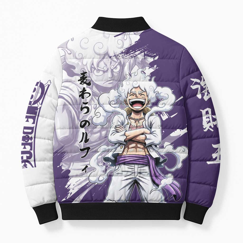 Luffy Gear 5 Anime Bomber Puffer Jacket One Piece Ink Splash Graphic