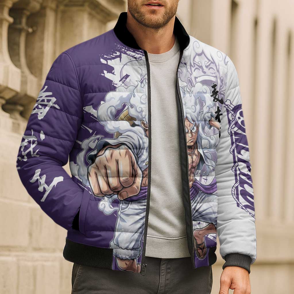Luffy Gear 5 Anime Bomber Puffer Jacket One Piece Ink Splash Graphic