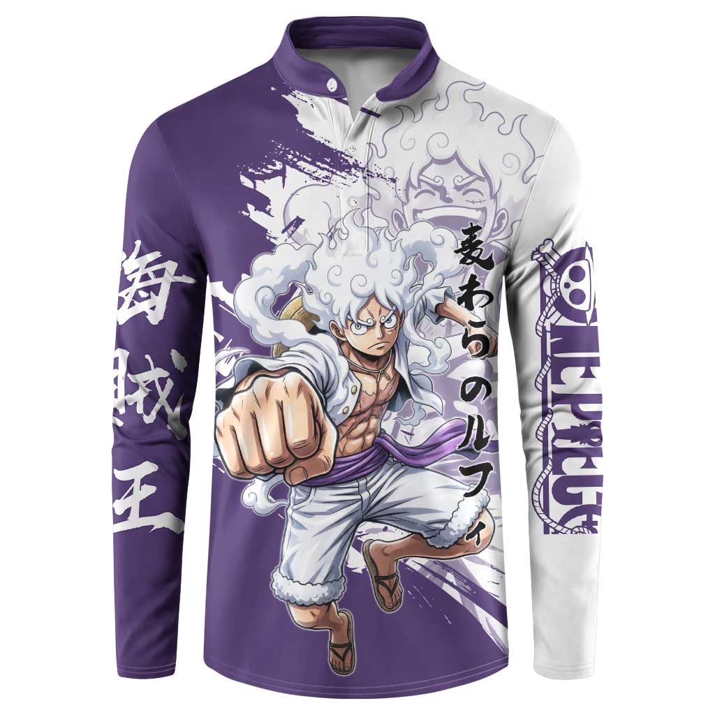 Luffy Gear 5 Anime Button Sweatshirt One Piece Ink Splash Graphic