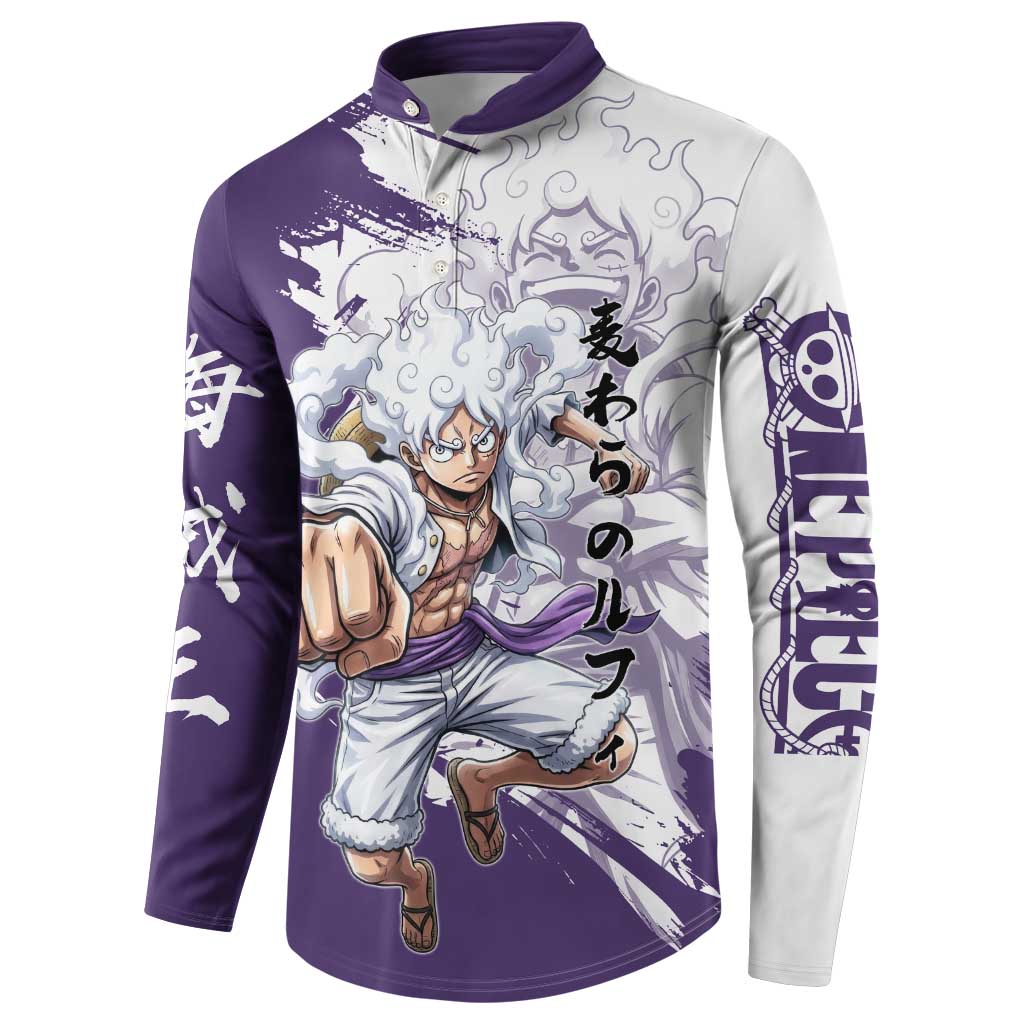 Luffy Gear 5 Anime Button Sweatshirt One Piece Ink Splash Graphic