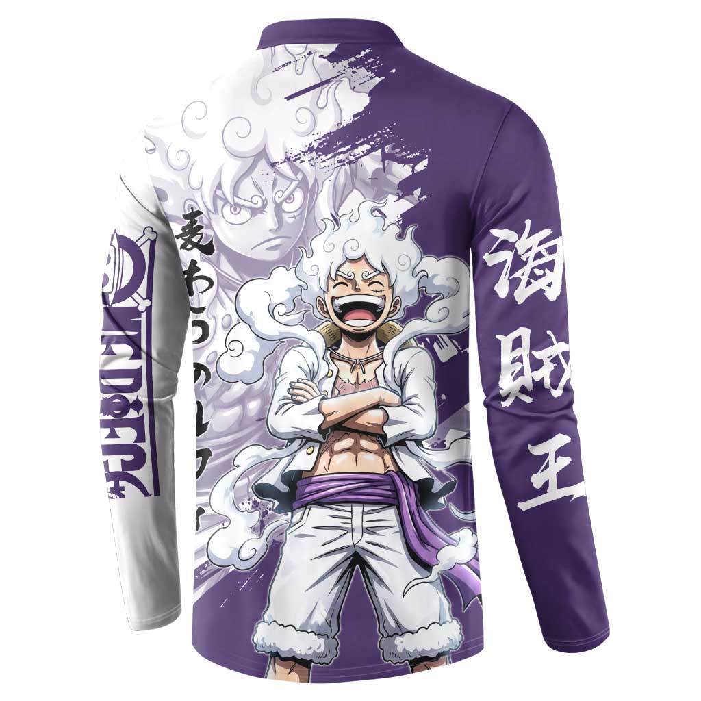 Luffy Gear 5 Anime Button Sweatshirt One Piece Ink Splash Graphic