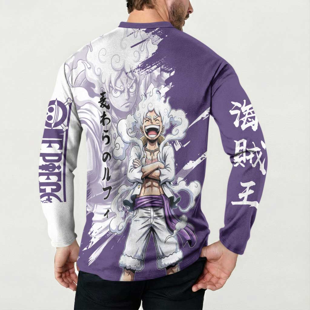 Luffy Gear 5 Anime Button Sweatshirt One Piece Ink Splash Graphic