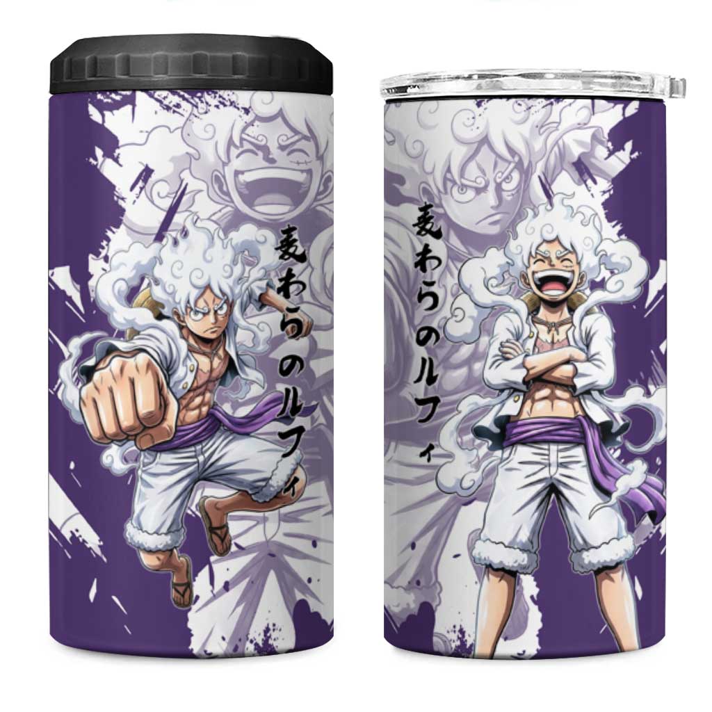 Luffy Gear 5 Anime 4 in 1 Can Cooler Tumbler One Piece Ink Splash Graphic