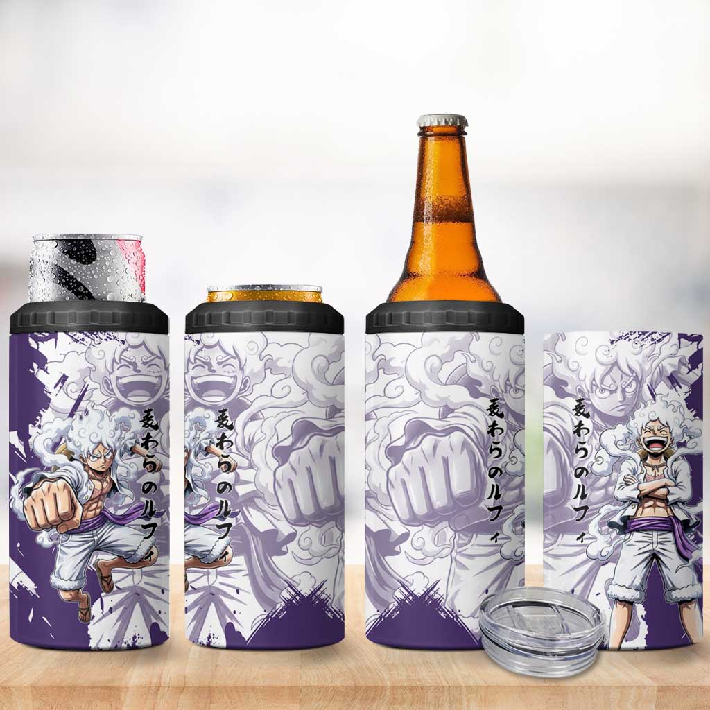 Luffy Gear 5 Anime 4 in 1 Can Cooler Tumbler One Piece Ink Splash Graphic