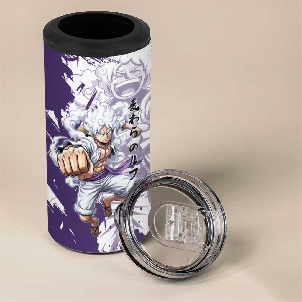 Luffy Gear 5 Anime 4 in 1 Can Cooler Tumbler One Piece Ink Splash Graphic