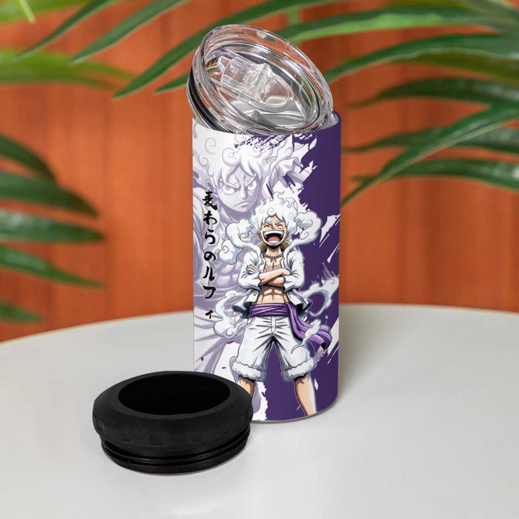 Luffy Gear 5 Anime 4 in 1 Can Cooler Tumbler One Piece Ink Splash Graphic