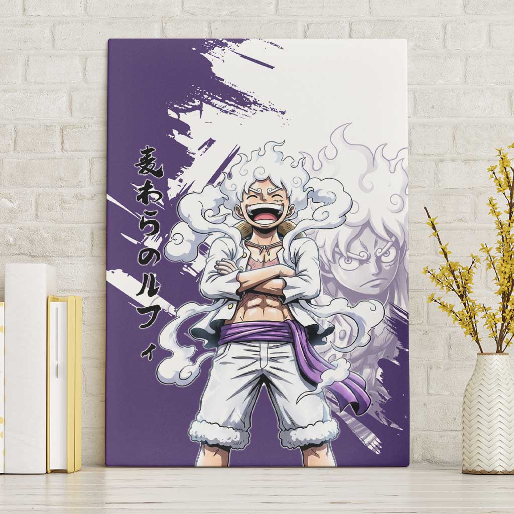Luffy Gear 5 Anime Canvas Wall Art One Piece Ink Splash Graphic