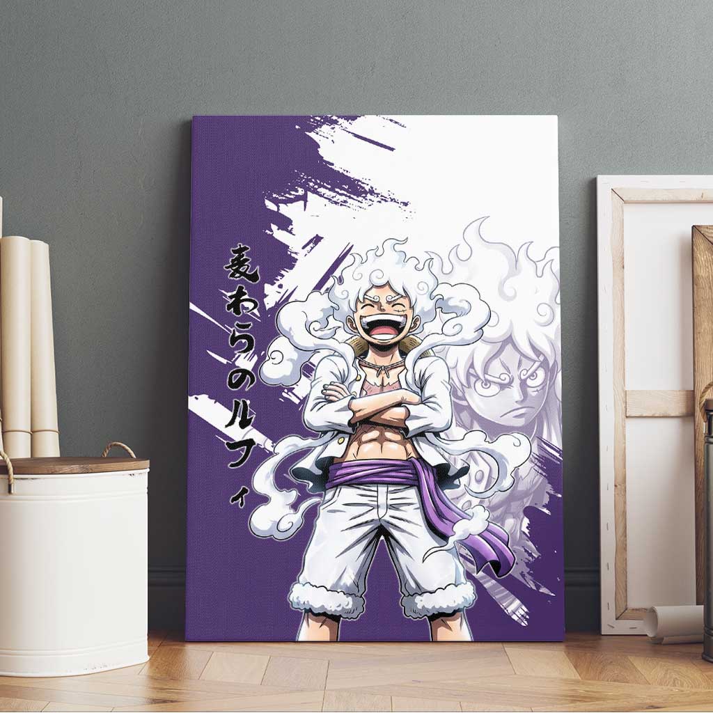 Luffy Gear 5 Anime Canvas Wall Art One Piece Ink Splash Graphic