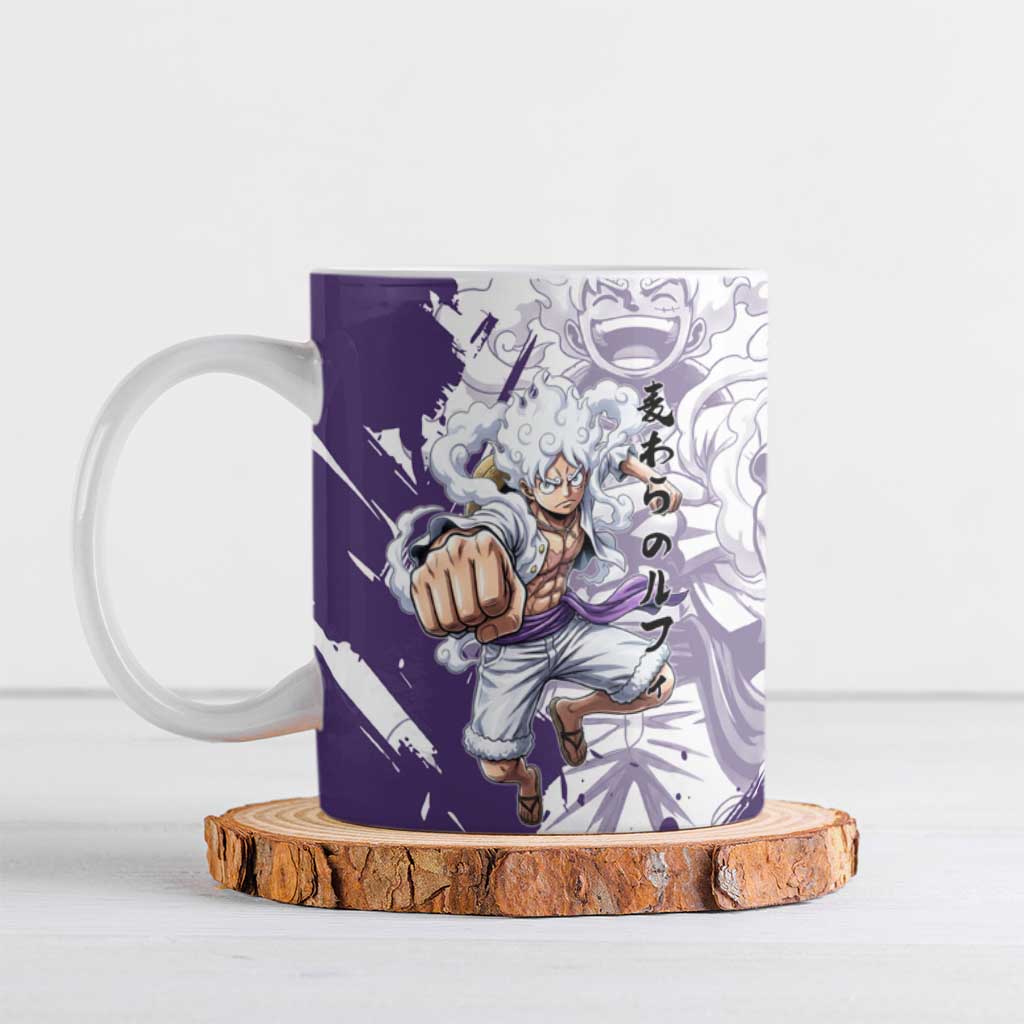 Luffy Gear 5 Anime Ceramic Mug One Piece Ink Splash Graphic