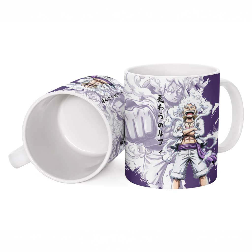 Luffy Gear 5 Anime Ceramic Mug One Piece Ink Splash Graphic