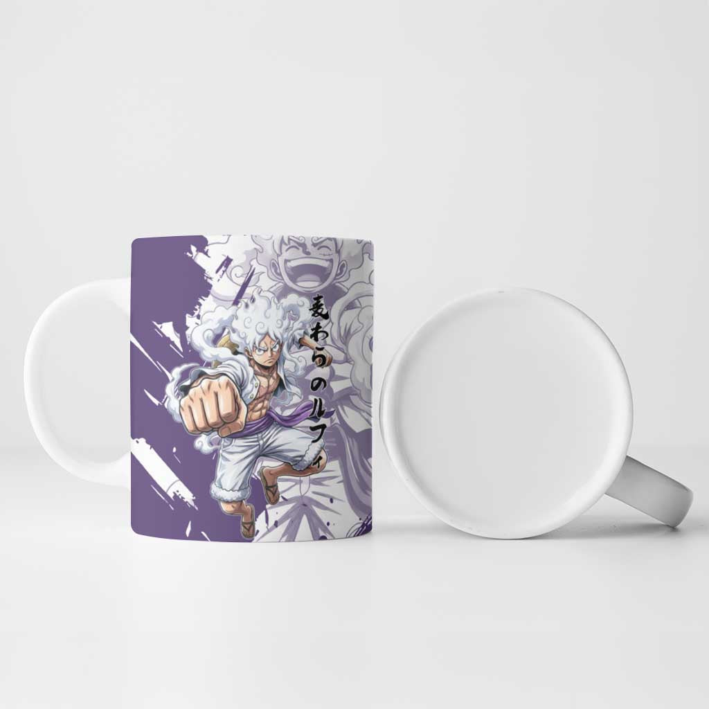 Luffy Gear 5 Anime Ceramic Mug One Piece Ink Splash Graphic
