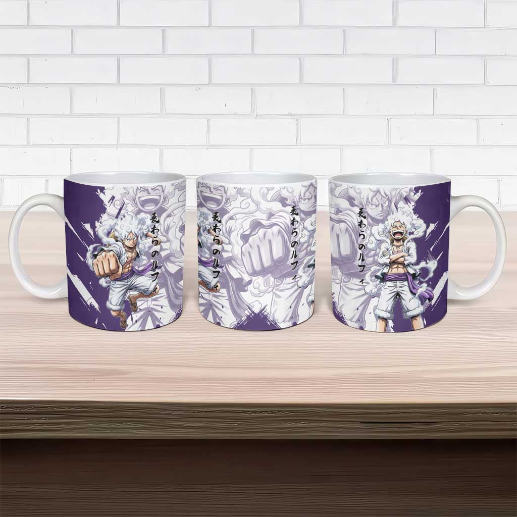 Luffy Gear 5 Anime Ceramic Mug One Piece Ink Splash Graphic