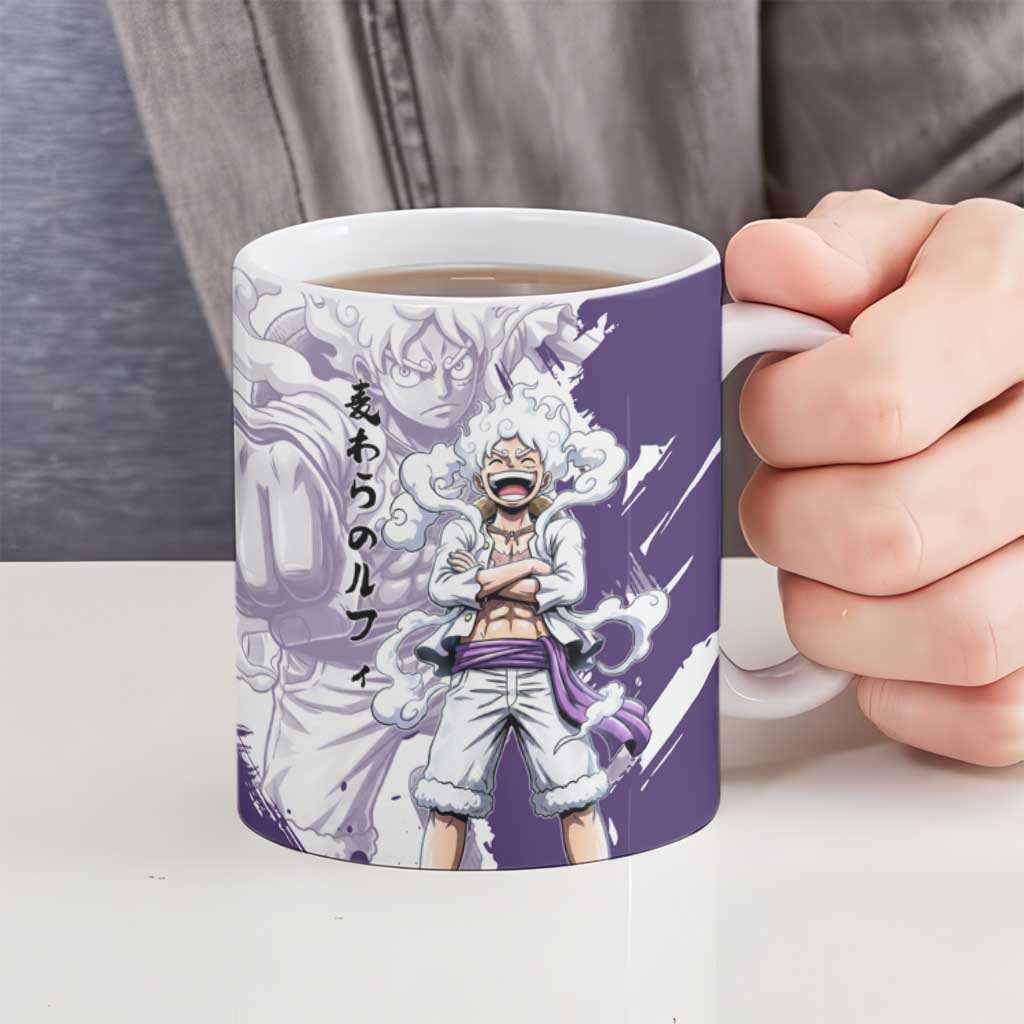 Luffy Gear 5 Anime Ceramic Mug One Piece Ink Splash Graphic