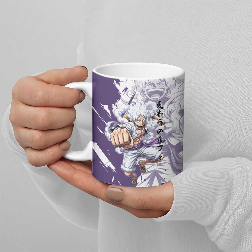Luffy Gear 5 Anime Ceramic Mug One Piece Ink Splash Graphic