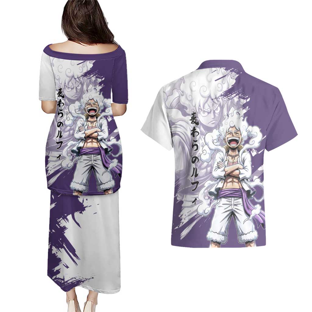 Luffy Gear 5 Anime Couples Matching Puletasi and Hawaiian Shirt One Piece Ink Splash Graphic