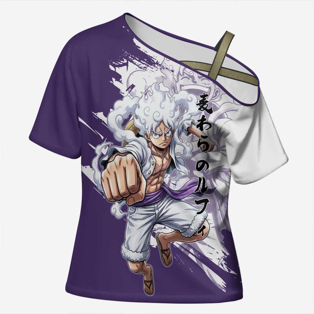 Luffy Gear 5 Anime Cross Shoulder Shirt One Piece Ink Splash Graphic