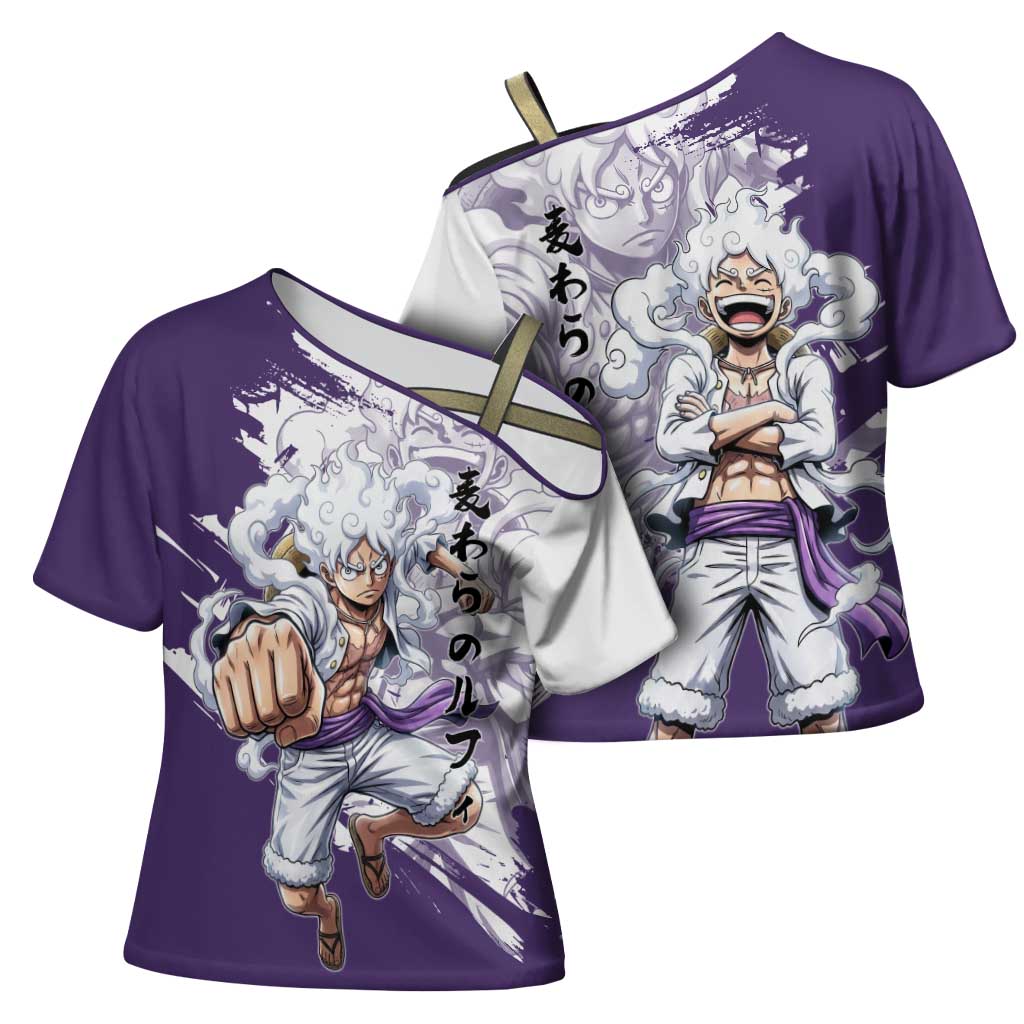 Luffy Gear 5 Anime Cross Shoulder Shirt One Piece Ink Splash Graphic