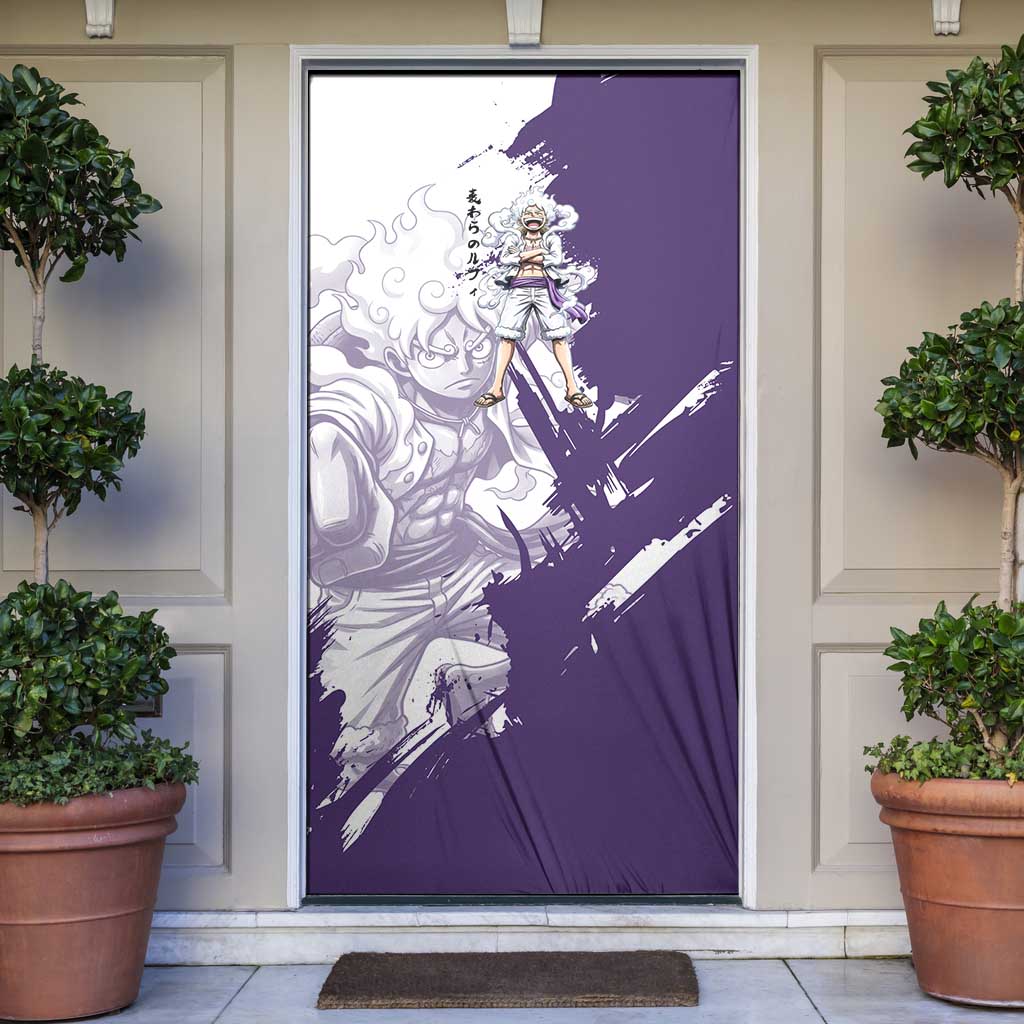 Luffy Gear 5 Anime Door Cover One Piece Ink Splash Graphic