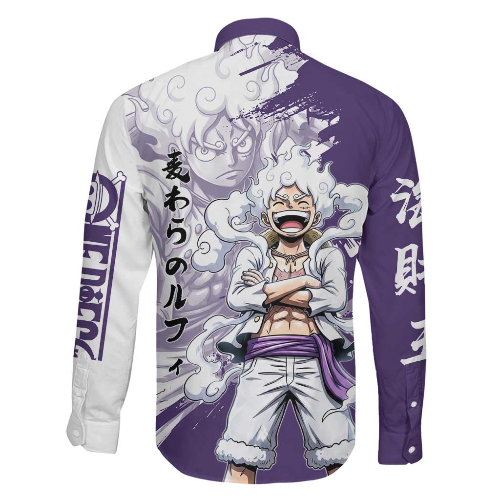 Luffy Gear 5 Anime Family Matching Off The Shoulder Long Sleeve Dress and Hawaiian Shirt One Piece Ink Splash Graphic
